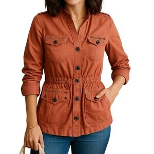 LAL Small Coral Orange Lightweight Studded Jacket Sunflower Boho Trendy Layering